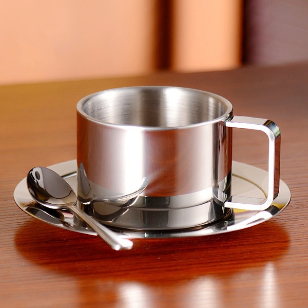 Elegant Isolerad Kaffekopp Set, Dubbelvägg Design Håller Drycker Varma Eller Kalla, Perfekt För Kaffe, Te, Mjölk, Och Mer, Silver, Rostfritt Stål