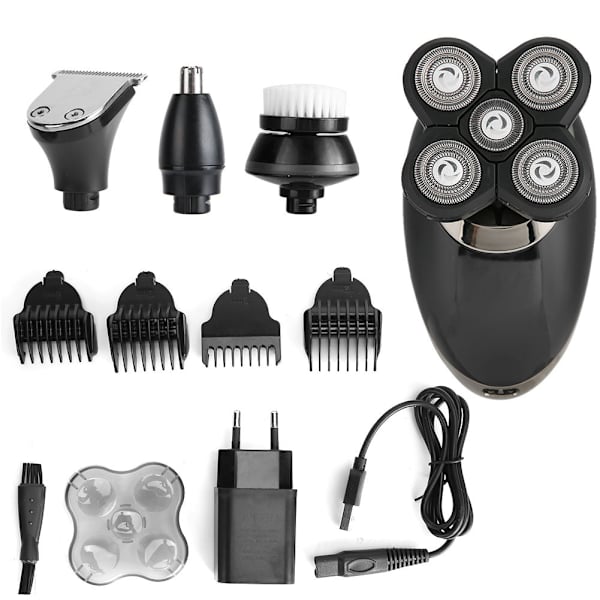 4-in-1 Monitoiminen 5D USB-Lataava Parranajokone Hiustenleikkuri Sähköinen Partakonesetti Miehille EU-Pistoke 100-240V Musta
