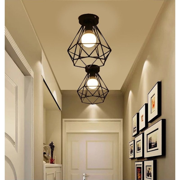 Högkvalitativ Metall Pendellampa, Retro Semi-Flush Taklampa med Enkel Installation för Hall, Vardagsrum, Matsal