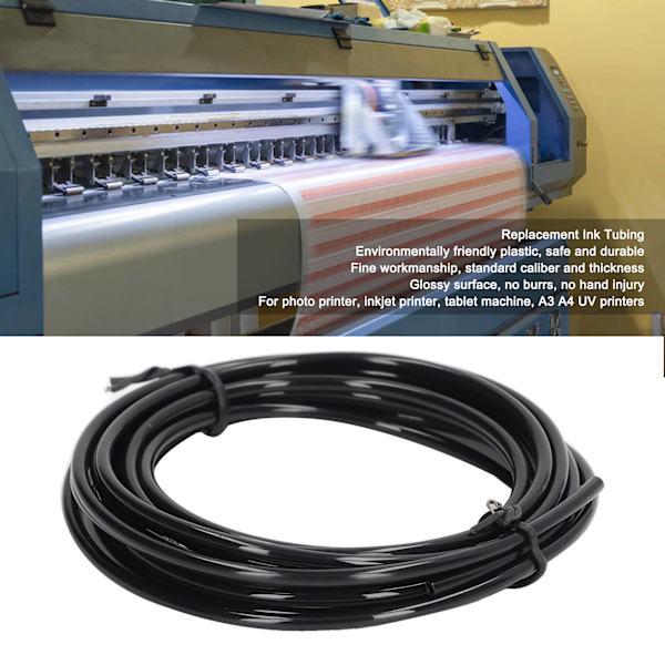 Fleksibel blekkrør i plast, erstatning for A3 A4 UV-skriver fotoblekkskrivermaskin, svart 3 meter / 9,8 fot
