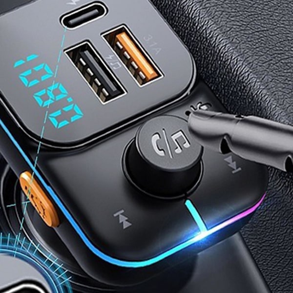 Bil Bluetooth MP3-spiller Fargerikt lys USB-lader Multifunksjonell lyd Håndfri FM-sender