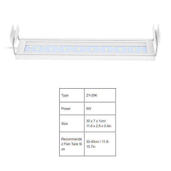 LED Akvarium Klipslampe 4-Rækker Blå Hvid Lys Høj Lysstyrke Fiskekum Belysning EU Stik 220V9W til 30-40cm Tank