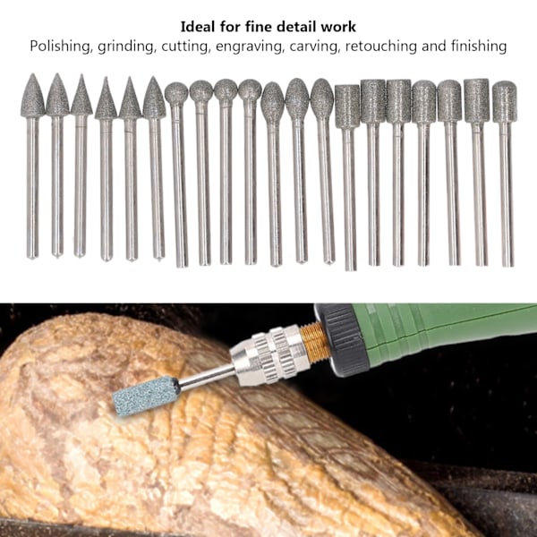 20 st Slipstenar för Rotationsverktyg, 1/8 tum Skaft, Universal Passform för DIY Polering Gravyr