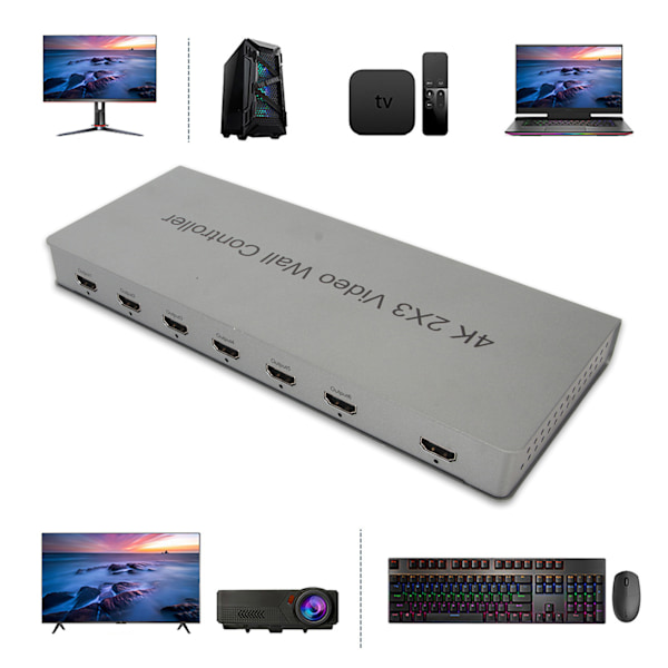 Videoväggkontroller 4K Multi Display Modes HD Multimedia Interface Splitter Processor med Fjärrkontroll 100‑240V EU-kontakt