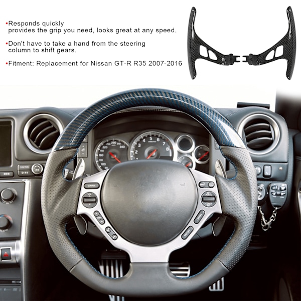 Forlengelse Oppgradering Karbonfiber Padle Shifter Glans Svart Erstatning for Nissan GT-R R35 2007-2016