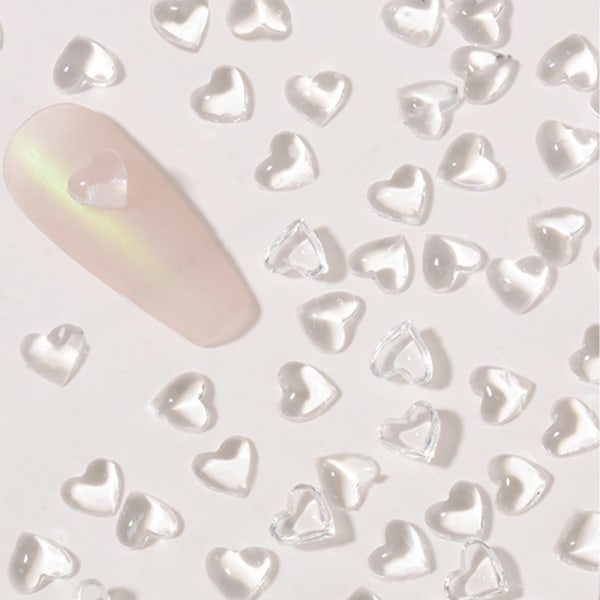 3Pack Clear Heart Nail Art Charms, 3D Love Hearts Rhinestones