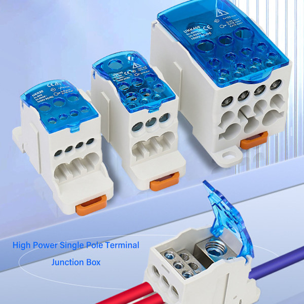 UKK80A Kopplingsplint Strömfördelningsbox DIN-skena Universal Elektrisk Tråddelningsbox 1000V AC DC