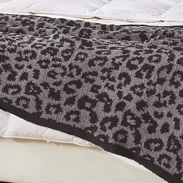 Halv fløyelsullteppe strikket leopardmønstret teppe for barn fleecefôret strikket teppe barfot leopardmønstret teppe drømmeteppe