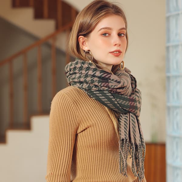 Ternet vintertørklæde til kvinder, varmt og blødt tartan-sjal, oversized tørklæde til vinteren