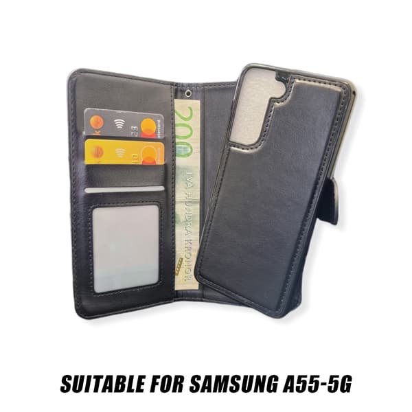 Samsung Galaxy A55 5G Cover / Magnetisk 2-i-1 Oplader - Vælg Farve! Sort
