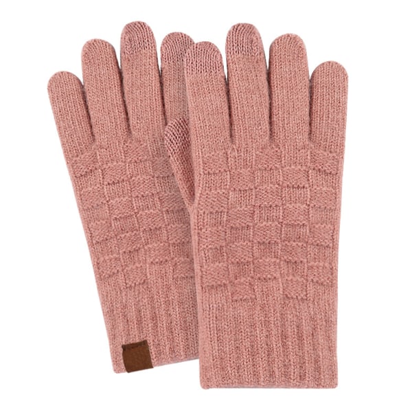 Vinterkabelstickade texthandskar för kvinnor för pekskärmsenheter Leather Pink