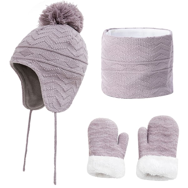 3 st Baby Vintermössa Halsduk Handskar Set Stickad Fleecefodrad Mössa Tjock Mjuk Varm Mössa för 1-3 År Gamla Barn Pojkar Flickor