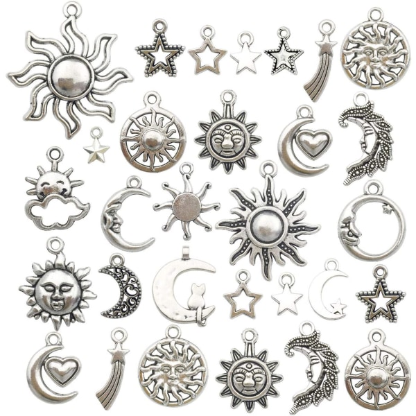 100 g (80 stk) Håndværksartikler Blandet antik sølv solmånestjerner C