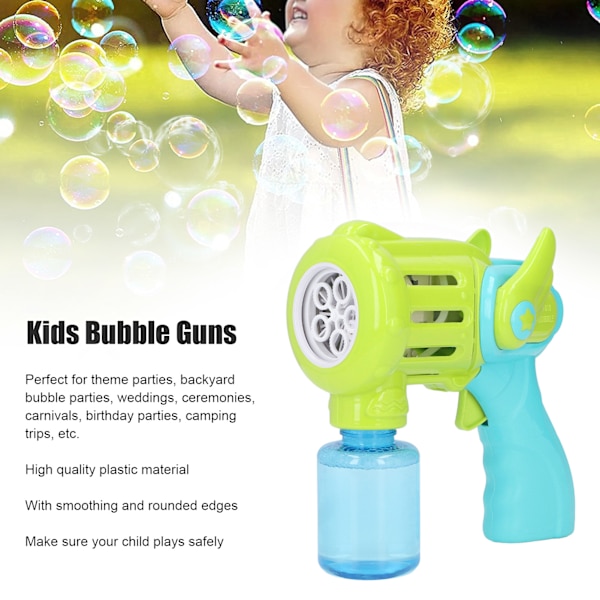 Elektrisk bubbelpistol för barn, pistolformad, med ljus och musik, automatisk bubbeltillverkare, leksak med bubbelvätska 120ml Blå