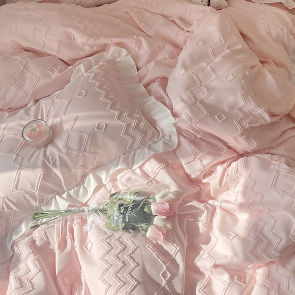 Täcke med Anti-förskjutningsstruktur, Boho Queen Size Säng i en Väska, Lättskött Maskintvättbar Geometrisk Broderi för Flickrum, Elegant, 3 delar