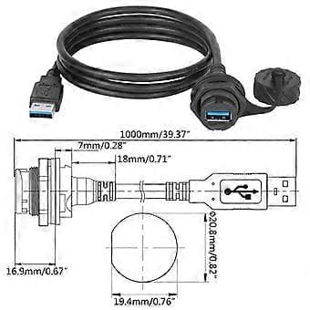 USB 2.0 3.0 Stik Han til Hun Forlængerkabel Vandtæt Panelmontering Tilslut USB3.0