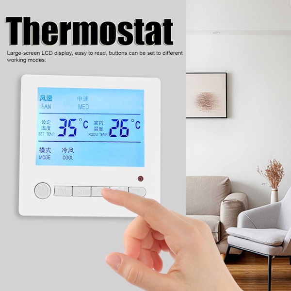 AC220V Intelligent LCD Termostat Fan Coil Temperaturregulator Klimaanlegg Panelbryter