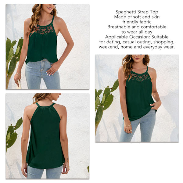Spaghettibandå Topp Rund Hals Casual Cool Lös Passform Ärmlös Tank Top för Sommar Dagligt Bruk Grön L