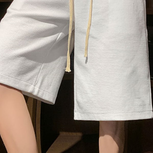 Män Drawstring Shorts Bokstavstryck Mjuk Hudvänlig Andningsbar Män Lösa Shorts för Semesterfest Vit XL