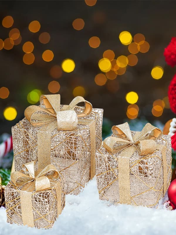 Julklappsaskar för juldekorationer inomhus och utomhus