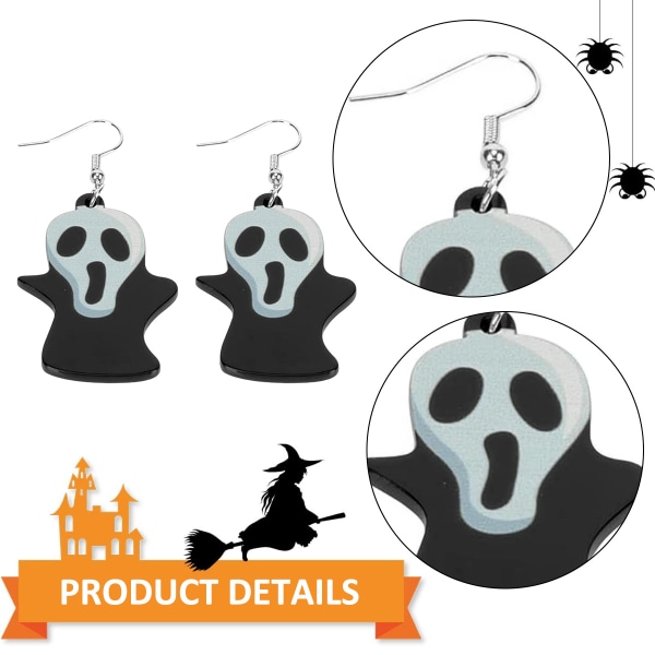 Halloween øreringe Sort Spider Sort og hvid Ghost Skull
