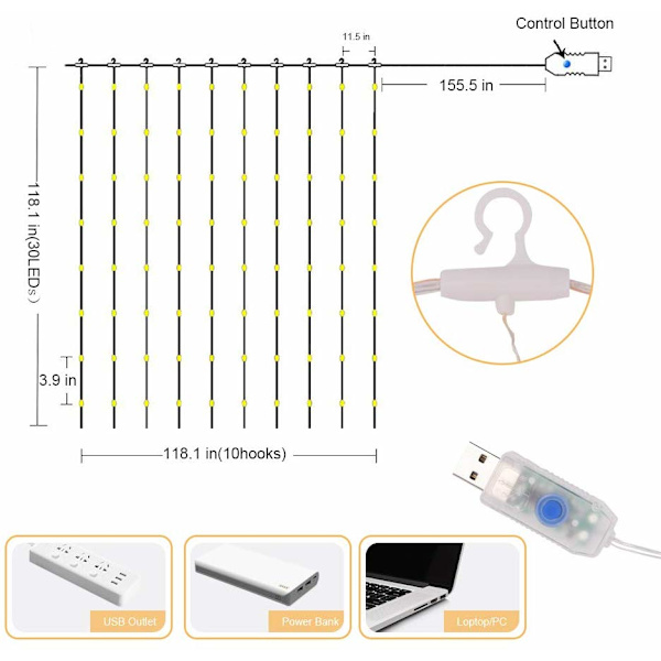 Gardin Led Kobbertråd Lys Udendørs Gardin Lys Led Vandtæt Kugle Lys Udendørs USB Led Lys Hvid Dekor Soveværelse Atmosfære Lys PVC