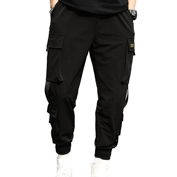 Män Joggers Polyester Lösa Byxor Casual Sweatpants Polyester för Träning Workout L Svart