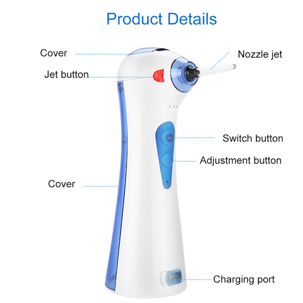 Vattenflossare Tandtråd Oral Irrigator Bärbar Irrigationsstråle med 2 Munstycken