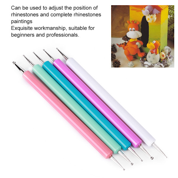 5 stk. Bærbare Akryl Dobbelt Hoved Dotting Pen DIY Rhinestones Bead Picker Maleri Pen Farve 5 stk. / Sæt