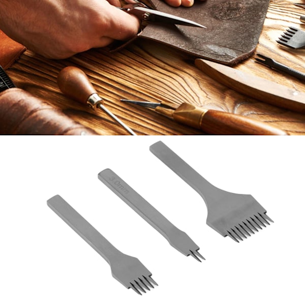 3 stk Lærprikkejern Høystyrke Stål Komfortabelt grep Lærsting Chisel DIY Lærhåndverk Hullstansverktøy