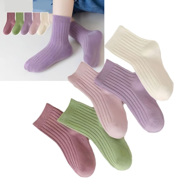 5 Par Crew Toddler Strumpor Enfärgade Mellanhöga Mjuka Bomullsstrumpor för Höst Vinter XL (17‑19cm för 8‑12 År)