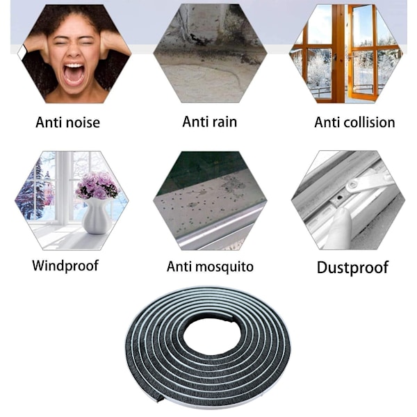 Stark självhäftande baksida, väderbeständig tätning, innovativ förpackningsdesign för vintern (Noir, 9mm*15mm*5m)