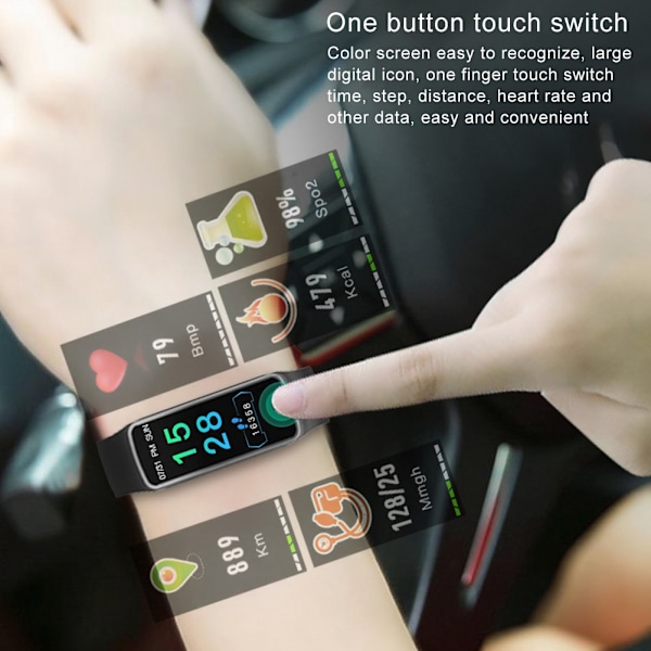 Hjertefrekvens Blodtryksmåler IP67 Vandafvisende Intelligent Ur Smart Armbånd (Sort)