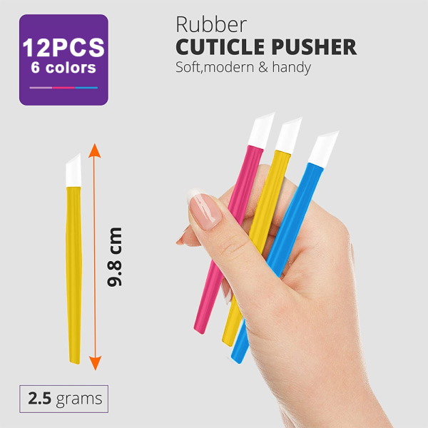 12stk Gummi Cuticle Pusher Plast Håndtak Tipped Nail Art og