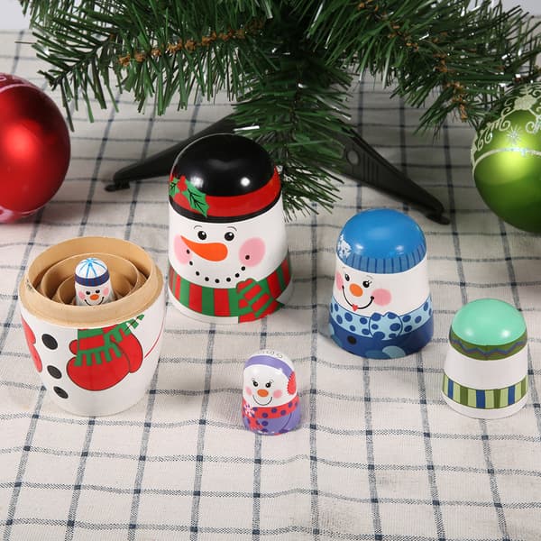 Sæt med Nesting Dukker, Håndlavede Træ Snemand Nesting Dukker, Håndlavede Træ Snemand Nesting Dukker Udsøgt Design til Julepynt og Børns Leg