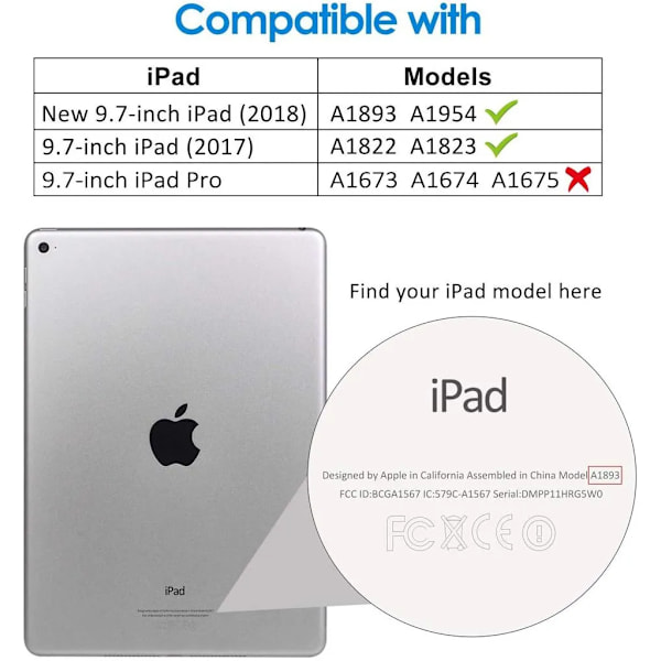 Passer til Apple iPad cover (9,7 tommer, model 2018/2017, 6. / 5. generation), sort