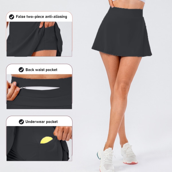 Hurtigttørrende plisseret tennisnederdel med løbekort nederdel