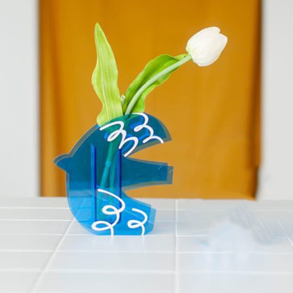 Akryl Tør Vase Moderigtig Nordisk Flyvende Fugl Transparent Blomster Vase Ornament til Soveværelse Stue Kontor Stor Fugl Linje (22x18x6cm /