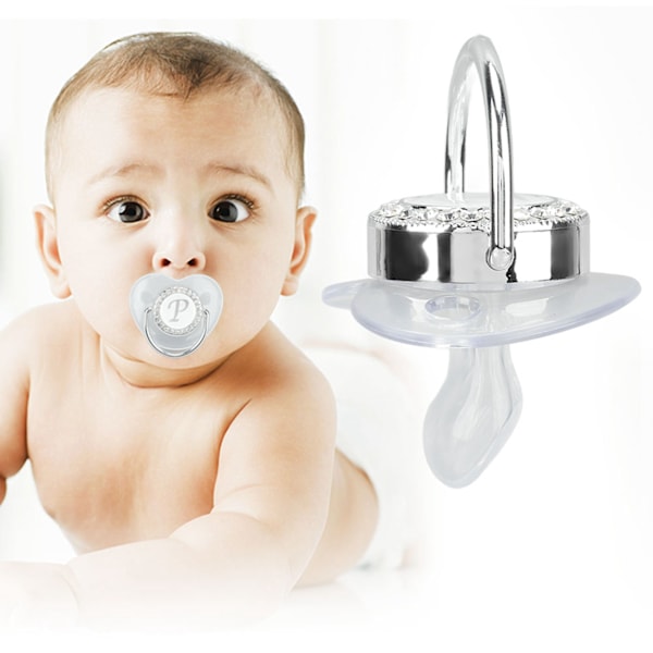 Silikon Bebisnapp Silver A‑Z Bokstäver Säker BPA Fri Enstycke Sömlös Napp med Lock för Spädbarn 6‑18 Månader P