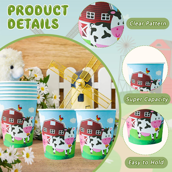Gårdskufjøs Ranch Kylling Dyr Barnefødselsdag Borddekking Papirbrett Papirkopp Vev Dekorasjon Festartikler 10PCS