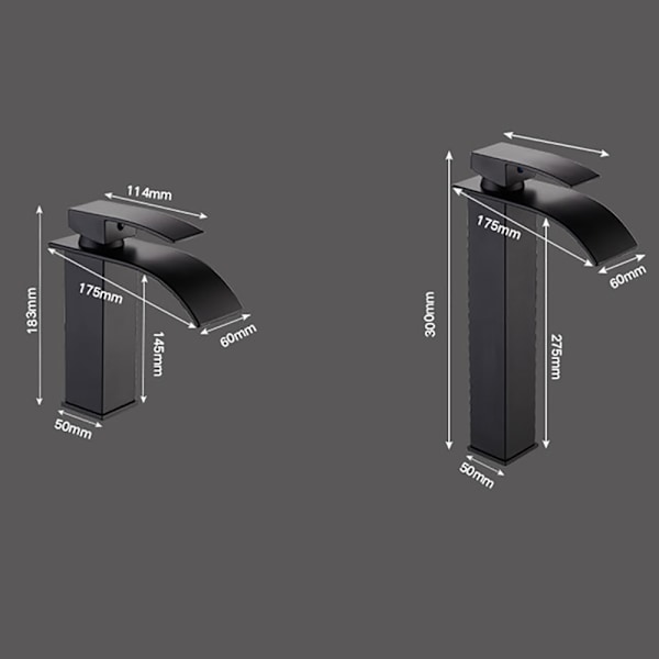 Elegant badrumsblandare med vattenfallsutlopp, modern design, massiv mässing, tvättställsblandare för handfat, matt svart finish