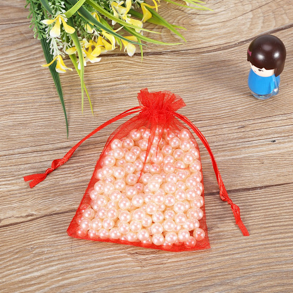 Premium Organza Hääjuhla Suosikki Koristelahja Makeispussi Läpinäkyvät Pussit 9*12cm (Punainen)