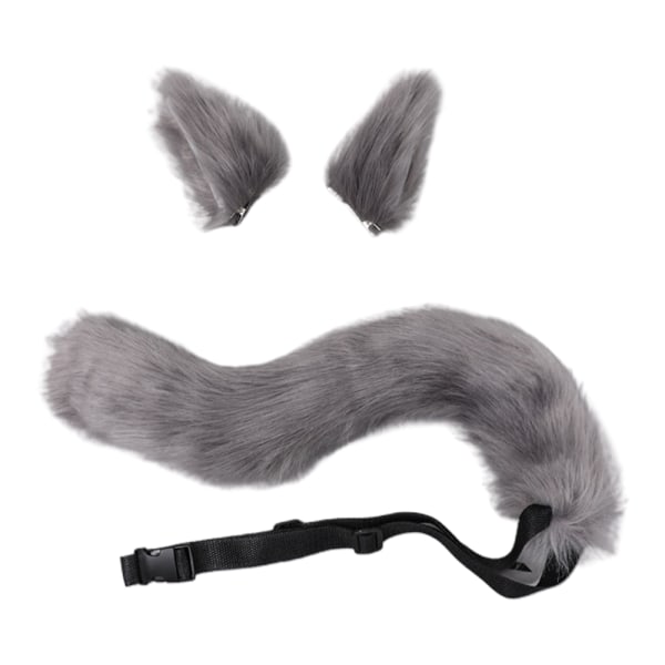 Fuskpäls Katt Räv Varg Furry Tail and Clip Ears for Halloween Par grey