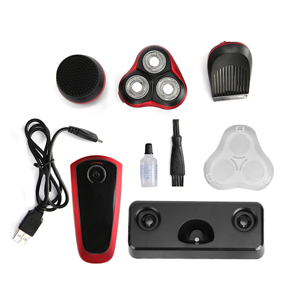 Multifunksjonell Elektrisk Barbermaskin Skjeggtrimmer Sideburns Trimmer Ansiktsrensende Børstesett (Rød)