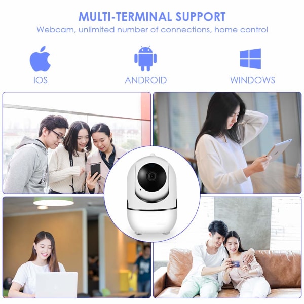WiFi Camera-1080P Sikkerhedskamerasystem Trådløst kamera Indendørs 2,4Ghz hjemmekamera med 2-vejs lyd nattesyn, Auto-Cruise, Motion Tracker,