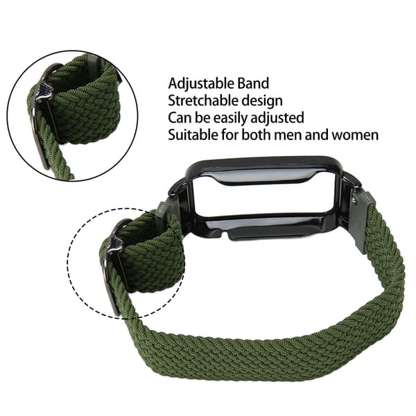 Flätat Loop Armband för Mi Band 7 Pro Justerbart Elastiskt Nylon Loop Armband med Skyddsram Military green