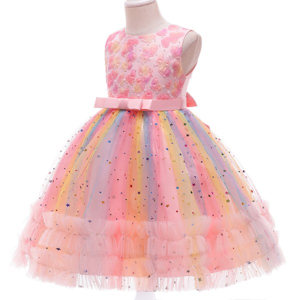 Prinsessekjole, Småbarn Rosa Prints Rainbow Ermeløs kjole