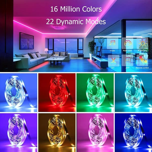 60M 24V LED Strip Light Kit, 44-Key Infrarød Bluetooth RGB LED Strip Light 60M