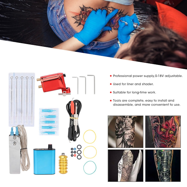 Tatueringsset Professionell Tatueringsmotor Maskin Liner Shader Nål Kit Verktyg Set 90‑265VUS Kontakt