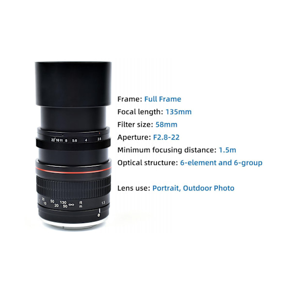 Fast Fokusobjektiv 135mm F2.8 Stor Bländare Fullformat Multi-belagt Optiskt Glas DSLR Fast Fokusobjektiv för D5 D4s D4 D3x Df D810 D800 D750 D610 D500